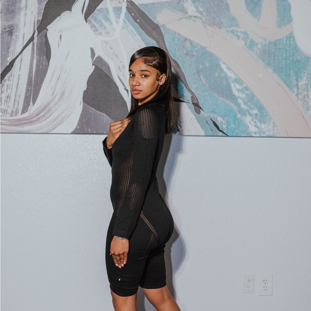 Black Mesh Long Sleeve Bodysuit